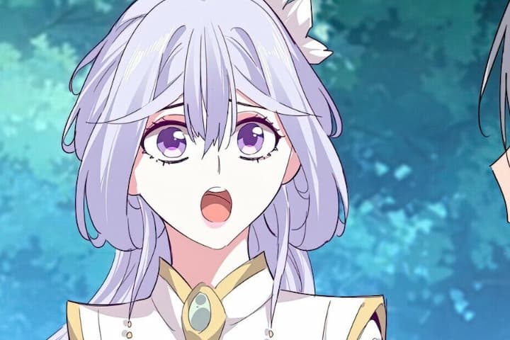 Beautiful anime girl with long silver hair and purple eyes from Manhua Magic Emperor Chapter 780, surprised expression