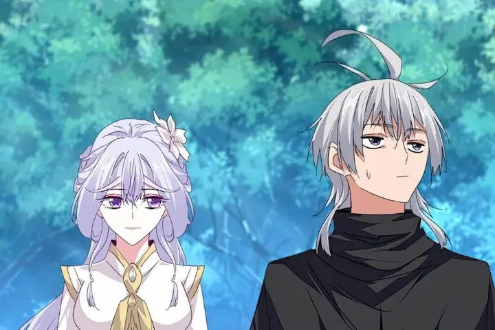 Beautiful anime girl with long silver hair and purple eyes from Manhua Magic Emperor Chapter 780, surprised expression