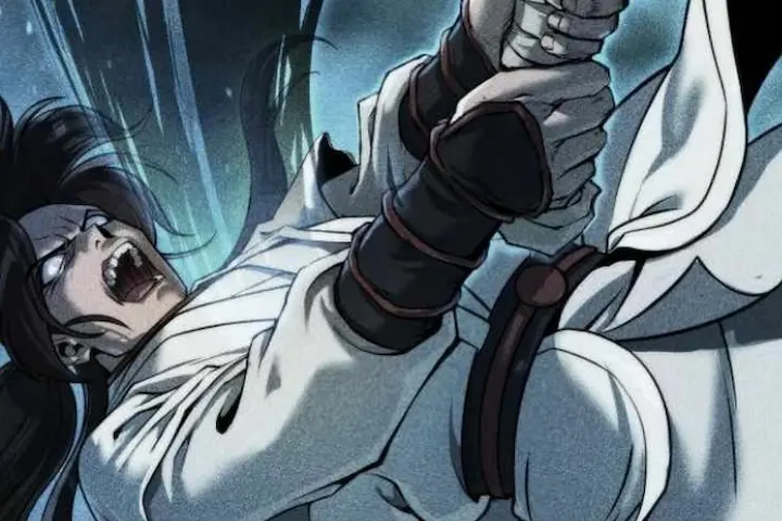 A fierce battle moment from Manhwa Chronicles Of The Demon Faction, showing a warrior screaming in rage while clashing weapons in Chapter 145.