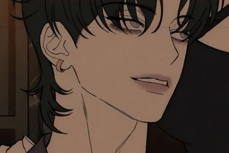 A close-up manhwa illustration of Taehe looking emotional and conflicted in Tears on a Withered Flower Chapter 81