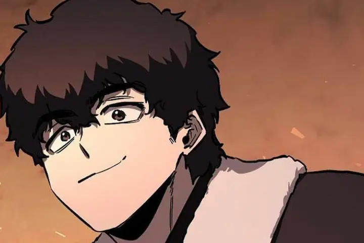 Close-up illustration of a male character from the manhwa Childhood Friend of the Zenith, appearing with a confident smile in a warm-toned background – Chapter 86 related visual.